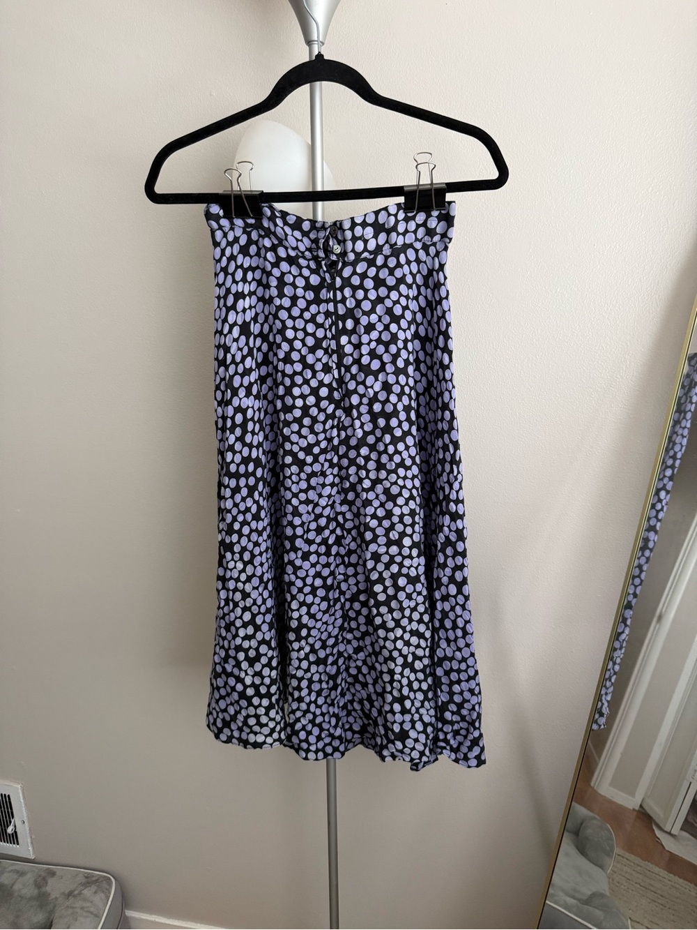 Black and Lavender Polka Dot Midi Skirt